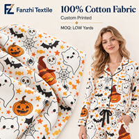 Tissu en coton léger 65 g/m² imprimé numériquement personnalisé, motif citrouille fantôme d'Halloween mignon, idéal pour les vêtements pour enfants et les loisirs créatifs