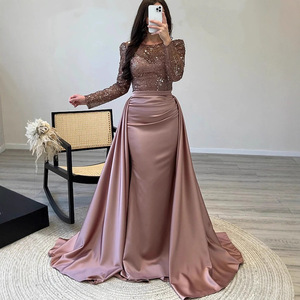 Elegante Vestido de Noche con Lentejuelas y Manga Larga, Escote Corazón, Cintura Natural, Cierre Frontal con Cremallera, Vestido de Novia - Product Image 3
