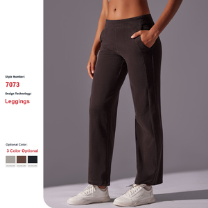 Nuovi <span class=keywords><strong>Pantaloni</strong></span> Sportivi in <span class=keywords><strong>Velluto</strong></span> a Coste Tinta Unita, <span class=keywords><strong>Pantaloni</strong></span> Casual Dritti da Donna a Vita Alta per Sport, Corsa e Yoga con Tasche - Product Image 1