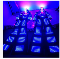 Costume de robot LED GEMEI pour femme, avec éclairage RGB complet, casque et télécommande, tenue lumineuse pour artiste sur échasses