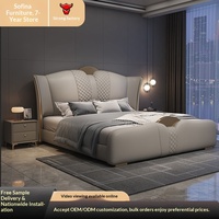 Lit de mariage moderne en chêne massif de luxe italien, avec cadre en bois, sommier relevable pneumatique et coussin moelleux, 1,8m/1,5m, pour villa