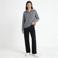 Pull en cachemire pour femme, col large, demi-zip, tricot torsadé épais, chaud et décontracté pour l'hiver