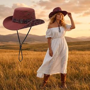 <span class=keywords><strong>Sombrero</strong></span> de Vaquero Étnico Occidental para <span class=keywords><strong>Mujer</strong></span> con Logotipo Personalizado al por Mayor, <span class=keywords><strong>Sombrero</strong></span> de Sol Bohemio de Ala Ancha, Estilo Tribal Vintage, Fedora para Fiesta en la Playa - Product Image 6