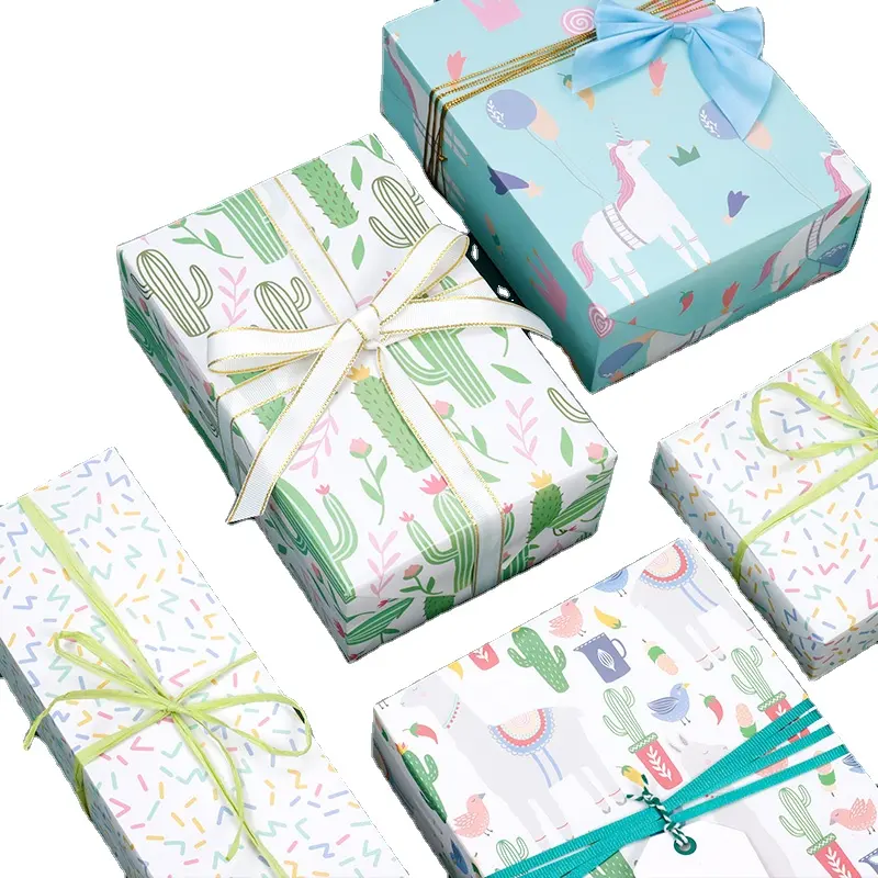 Impression à la mode personnalisée avec des éléments de ligne de plantes fraîches papier artistique emballage cadeau de couleur de marque de Noël