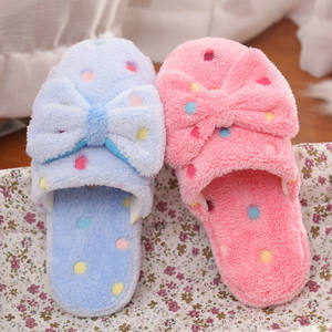 Women's Winter Autumn Indoor for Slippers Non-slip Cotton Plush Shoes with <b>TPR</b> Outsole Bow Design for Home Use Female Warm for S - Product Image 1