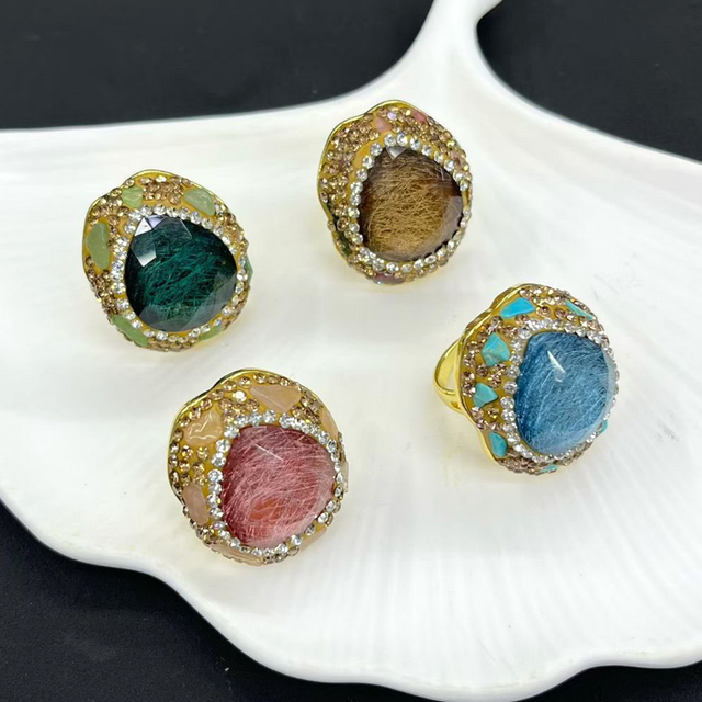 CH-HDR0525 Trendy Gold Plated Copper Color Stone Ring,Irregular Natural Stone Ring,Fashion Jewelry Crystal Stone Ring Wholesale