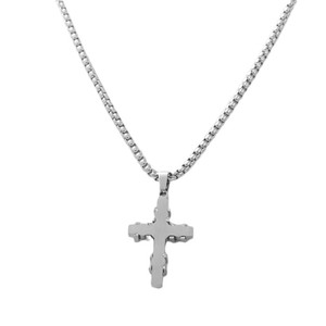 Men's Stainless Steel <b>Cross</b> Pendant Necklace With Diamond Bezel Setting Geometric Design 120112 - Product Image 2