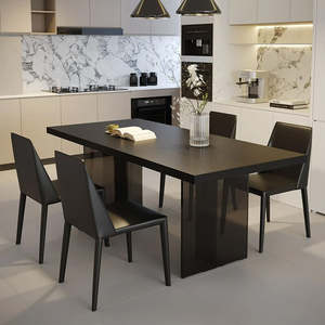 Set Tavolo da Pranzo Moderno di Lusso Italiano con Piano in Pietra Sinterizzata Nera e Struttura in Acrilico, Tavolo Classico per Sala da Pranzo - Product Image 1