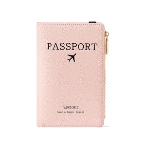 Taomicmic capa carteira de couro pu, porta-passaporte, viagem, bloqueio rfid