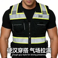 Gilet di Sicurezza Riflettente ad Alta Visibilità Nero e Traspirante con Tasche Multiple per Uso di Sicurezza e Protezione della Proprietà
