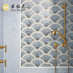 Azulejos de mosaico con forma de abanico de latón con mezcla de vidrio de diseño artístico para decoración de pared y suelo de cocina y baño - Product Image 5