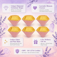 Coffret de 6 bombes de bain personnalisées en forme de diamant à l'extrait de lavande, 80g, à base de plantes, faites à la main, or rose, hydratantes, aromatiques, boîte cadeau OEM