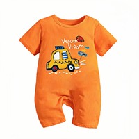 Jumpsuit Bayi Summer Infant Bermotif Mobil 100% Katun dengan Kancing Tekan untuk Bayi Laki-laki