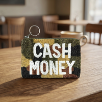 Dompet Koin Uang Tunai Berhias Manik-Manik Bordir dengan Ritsleting Motif Kamuflase Mini Dompet Gantungan Kunci Hadiah