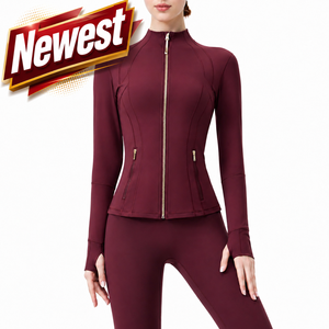 Chaqueta deportiva sin costuras para mujer con cremallera dorada, de secado rápido, manga larga, para yoga y running, de Spandex/Nylon, desde almacén de EE. UU. - Product Image 6
