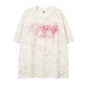 Maglietta estiva da uomo manica corta 245g in cotone 100% pesante Anti-Pilling in schiuma stampata in solido <span class=keywords><strong>cratere</strong></span> americano stile High Street - Product Image 2