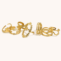 Dingran Vente en Gros 2026 Nouvelle Tendance Mode DIY Design Simple Acier Inoxydable Plaqué Or 18K Bague Ouverte Pentagramme Croix Ligne