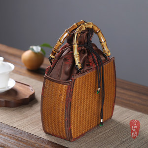 Bamboo Woven Handbag Xiangyun Yarn Traditional Chinese Style Tote Bag For Women - Product Image 5