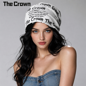 Gorros de lana holgados personalizados al por mayor de alta calidad con estampado de letras, agujeros desgastados, estilo grunge, color blanco roto, cálidos para invierno, unisex - Product Image 3