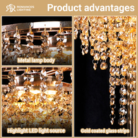Nouvelle Décoration de Salle de Mariage et de Banquet : Rideau de Perles de Cristal Suspendu, Support Floral, Centre de Table en Métal Doré avec Lustre en Cristal