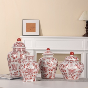 Jarrón de porcelana chino Vintage moderno de lujo, patrón de dragón antiguo, jarrón de suelo de cerámica roja, estilo Art <span class=keywords><strong>Deco</strong></span> - Product Image 1