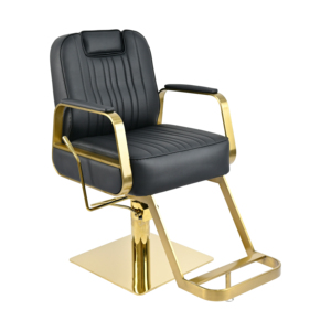 Sillón de Peluquería Hidráulico de Lujo en Negro y Dorado, Sillón de Barbería de Cuero PU Ajustable y Reclinable para Salón de Belleza y Spa - Product Image 2