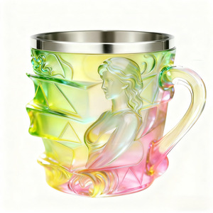 Taza de vidrio creativa con diseño de niña, taza de café de resina transparente para lectura y regalo - Product Image 5