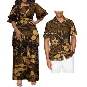 Ensembles de tenues de couple en polyester, robes de soirée formelles pour femmes, chemises hawaïennes classiques à carreaux pour hommes, assorties aux tailles plus grandes pour femmes - Product Image 2