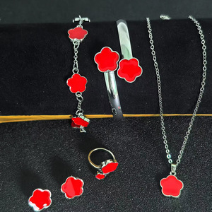 5Pcs Five Petal Flower Jewelry <b>Set</b> Alloy Necklace Bracelet <b>Bangle</b> Earring Ring Floral Stackable Daily Women Jewelry - Product Image 5