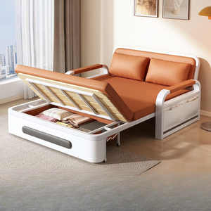 Lit pliable avec rangement Nouveau produit Cadre en bois massif Rembourrage en mousse Tapisserie d'ameublement en cuir Canapé-lit Lits en métal - Product Image 5