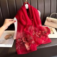 Date 100% Pure Soie Mélange Foulards Broderie Fleur Mûrier Soie Laine Écharpe Dames Doux Mince Gaze Soie Organza Châles Hijabs