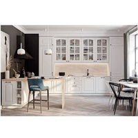 Ensemble d'armoires de cuisine classiques européennes blanches à panneaux surélevés Vermont, armoire de cuisine traditionnelle, étagères ouvertes, armoire de garde-manger