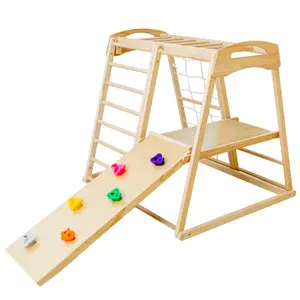 Furnitur Montessori untuk tempat bermain kayu anak-anak untuk rumah bingkai panjat tebing anak-anak lipat dengan ayunan dan seluncur