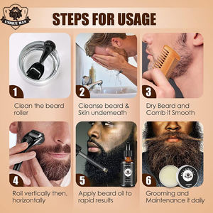 Nhà Máy Gỗ Tự Nhiên Lược Derma Con Lăn Nhãn Hiệu Riêng Râu Dầu Đặt Người Đàn Ông Của Râu Grooming <span class=keywords><strong>Kit</strong></span> Râu Tăng Trưởng <span class=keywords><strong>Kit</strong></span> Với Hộp Quà Tặng - Product Image 3