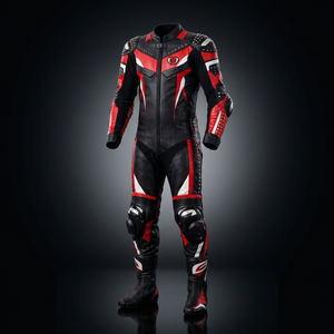 ชุดขับขี่มอเตอร์ไซค์หนังสีดำแดงแบบยูนิเซ็กซ์  แบบเต็มตัวชิ้นเดียว - Product Image 1