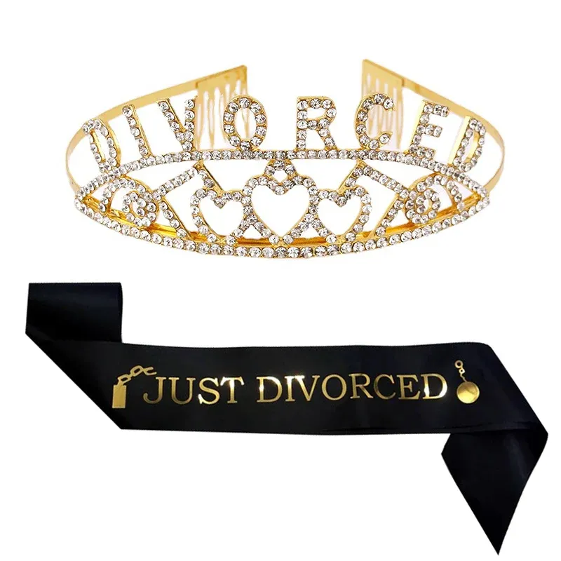Diadema DE CORONA DE Tiara de faja recién divorciada de oro negro para mujer, suministros de decoración de ruptura de fiesta de divorcio feliz, regalos de recuerdo KD567