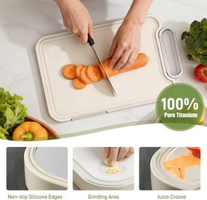Tabla de Cortar de Titanio para Cocina, Doble Cara, Titanio Puro, Paja de Trigo, PP, Grado Alimenticio, Antideslizante, Duradera - Product Image 6