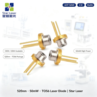 Diode laser verte 520 nm 50 mW pour TO18 5,8 V 110 mA avec fenêtre antireflet pour instrument de détection d'échantillons fluorescents