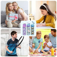 Bouteille d'eau pour enfants avec impression de dessin animé personnalisée, avec paille, sans BPA, en plastique, à couvercle rabattable, anti-fuite, portable, gourde pour enfants