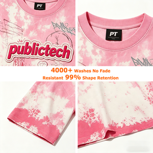Camiseta Rosa Oversize Personalizada de Algodón 100% Antipilling con Apliques Vintage y Letras Tie-Dye, Cuello Redondo, Unisex, Estilo Urbano, OEM para Hombre - Product Image 2