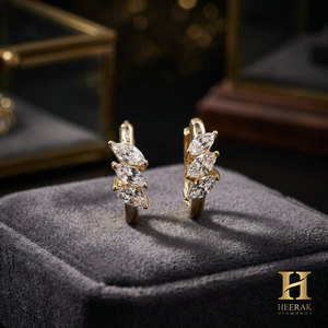 18K Gold Marquise Cut Diamond Huggie Hoop Earrings <b>Crystal</b> <b>Cluster</b> Leaf Small Hoop Earrings Jewelry - Product Image 1