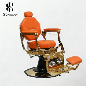 Sillón de Barbería Moderno de Alta Calidad, con Marco Dorado y Tapicería de Cuero Naranja, para Lavado de Cabello en Salón de Belleza - Product Image 1