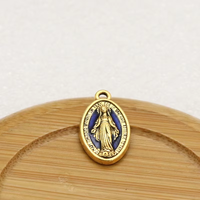 9x18mm Ovale Bleu Argent Médaille Catholique Pendentif Bijoux Religieux Charme En Alliage De Zinc Croix Collier Artisanat Fourniture