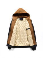 6559 Veste à capuche pour homme, effet deux pièces, matelassée et rembourrée, zippée, à empiècements à carreaux, épaisse, décontractée, pour le printemps, l'automne et l'hiver