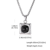 Collier pendentif carré en onyx noir en acier inoxydable pour homme, bijou statement en pierre naturelle, bijoux personnalisables avec logo