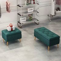 Tabouret de magasin de chaussures en tissu avec pieds dorés, tabouret de repos pour magasin de vêtements, banc simple de style européen, ottoman de rangement pour pied de lit