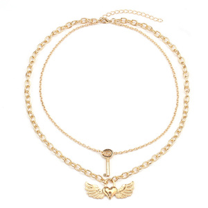 Collar con Colgante de Corazón y Alas de Ángel, Aleación de Zinc, Multicapa, Joyería de Moda para Mujer, Color Plateado - Product Image 5