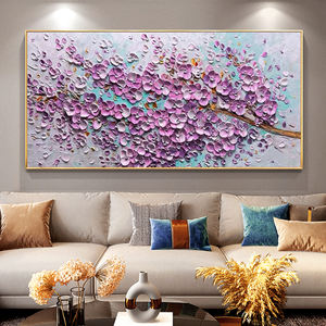 Grande <span class=keywords><strong>peinture</strong></span> à l'huile abstraite violette vive avec <span class=keywords><strong>couteau</strong></span> à haute texture <span class=keywords><strong>fleurs</strong></span> peintes art mural art abstrait de haute qualité - Product Image 5