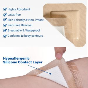 Vendaje de espuma de silicona, borde impermeable, adhesivo, gran vendaje autoadhesivo para heridas, vendajes, almohadilla de espuma absorbente para el cuidado de heridas - Product Image 4