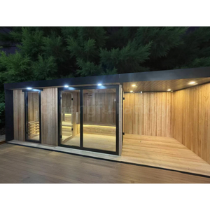 高級カスタムスクエア型屋外サウナ（6人用）、モダンデザイン、無垢パイン材サウナストーブ暖房、業務用 - Product Image 1